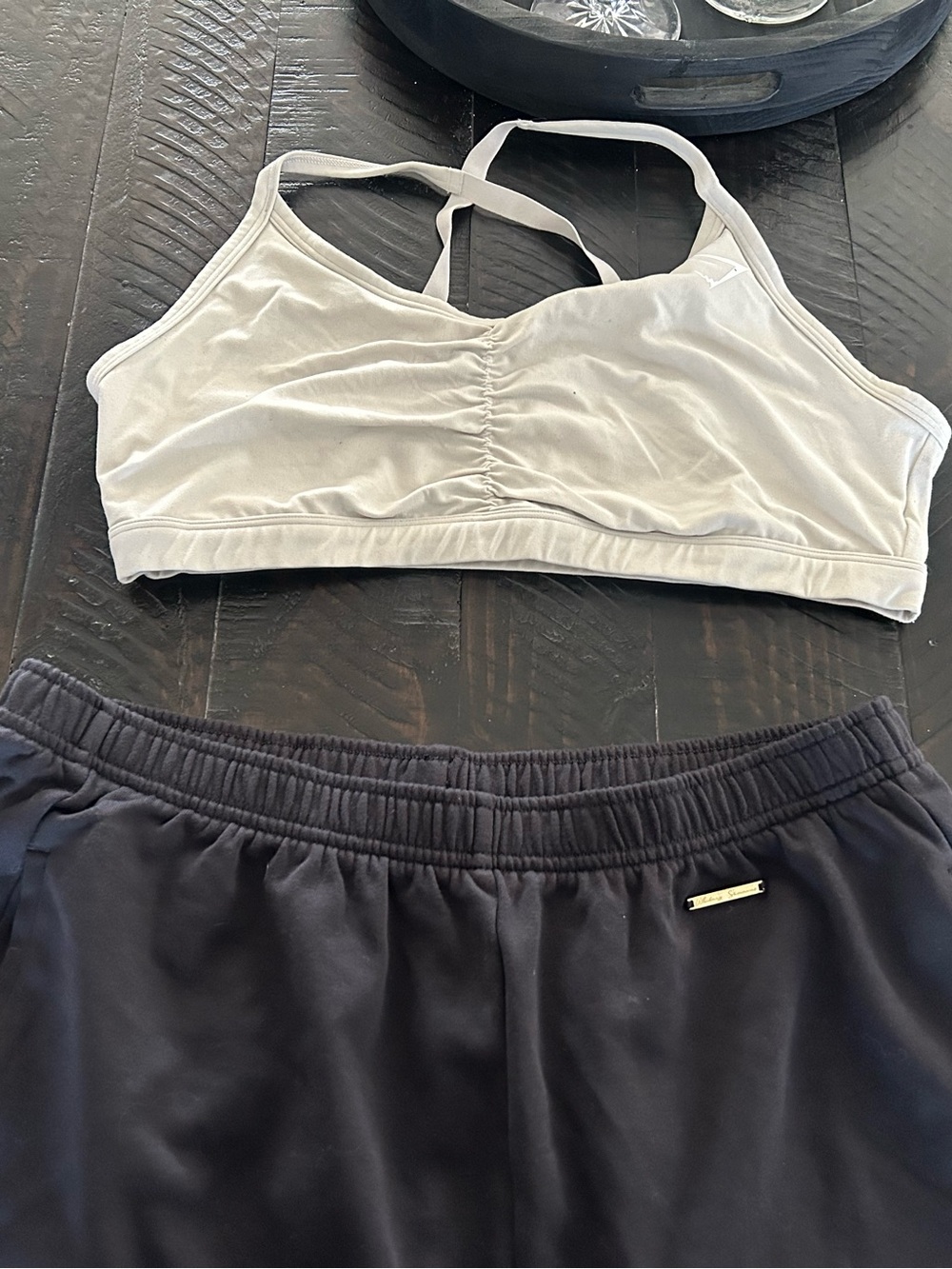 Gymshark Light Cream Seamless Sports Bra with joggers set